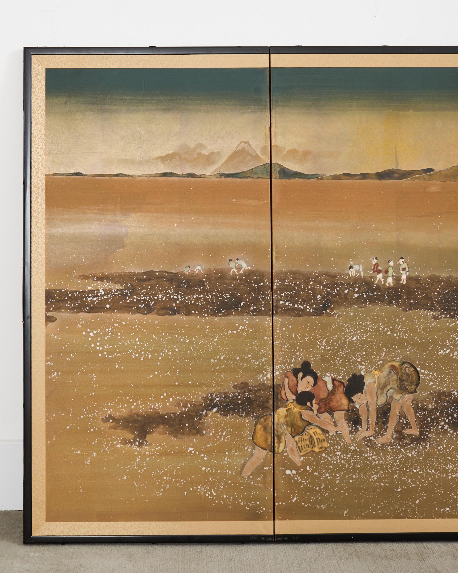Japonais Écran Showa japonais rassemblant des coquillages d'après Katsushika Hokusai en vente