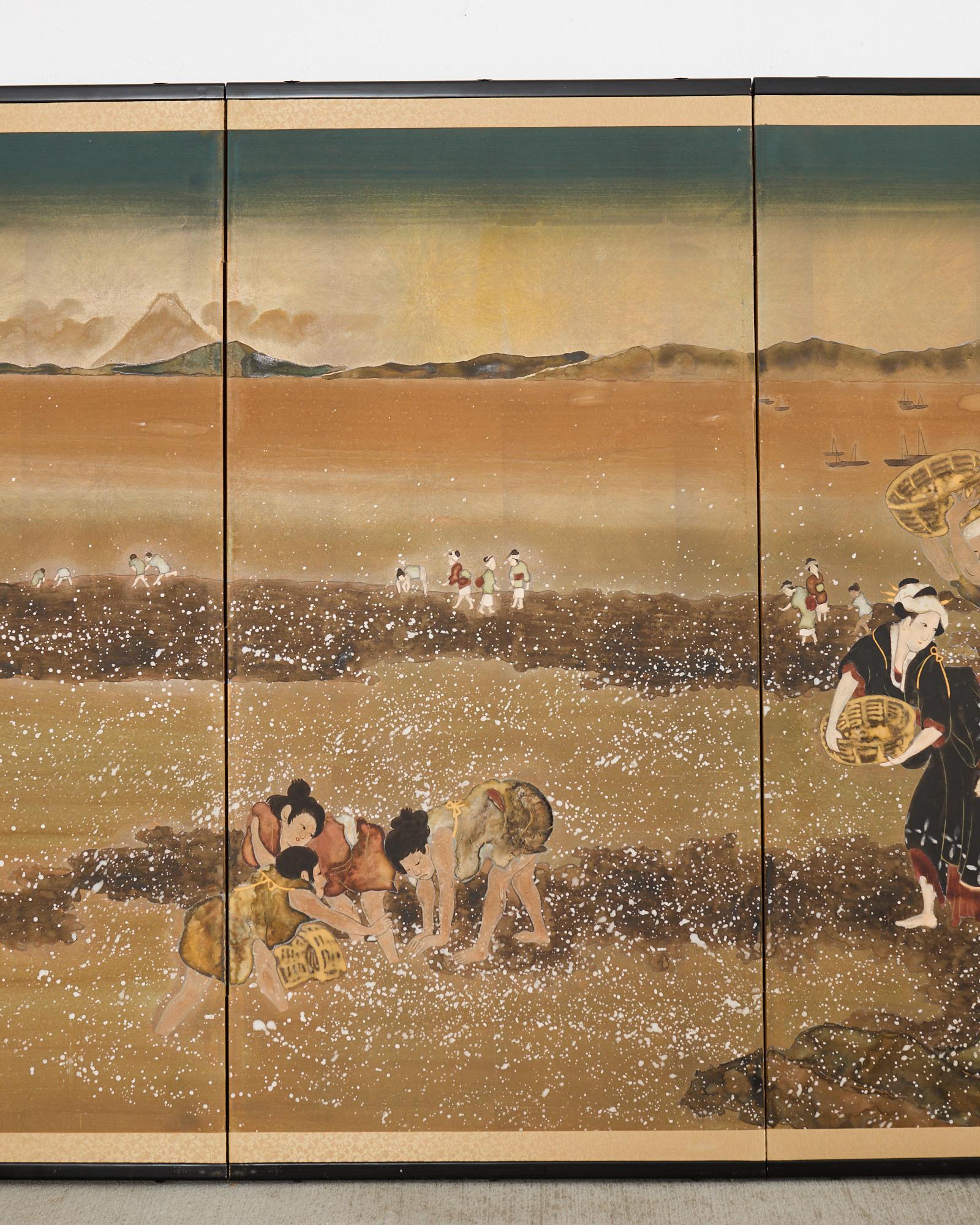 Fait main Écran Showa japonais rassemblant des coquillages d'après Katsushika Hokusai en vente