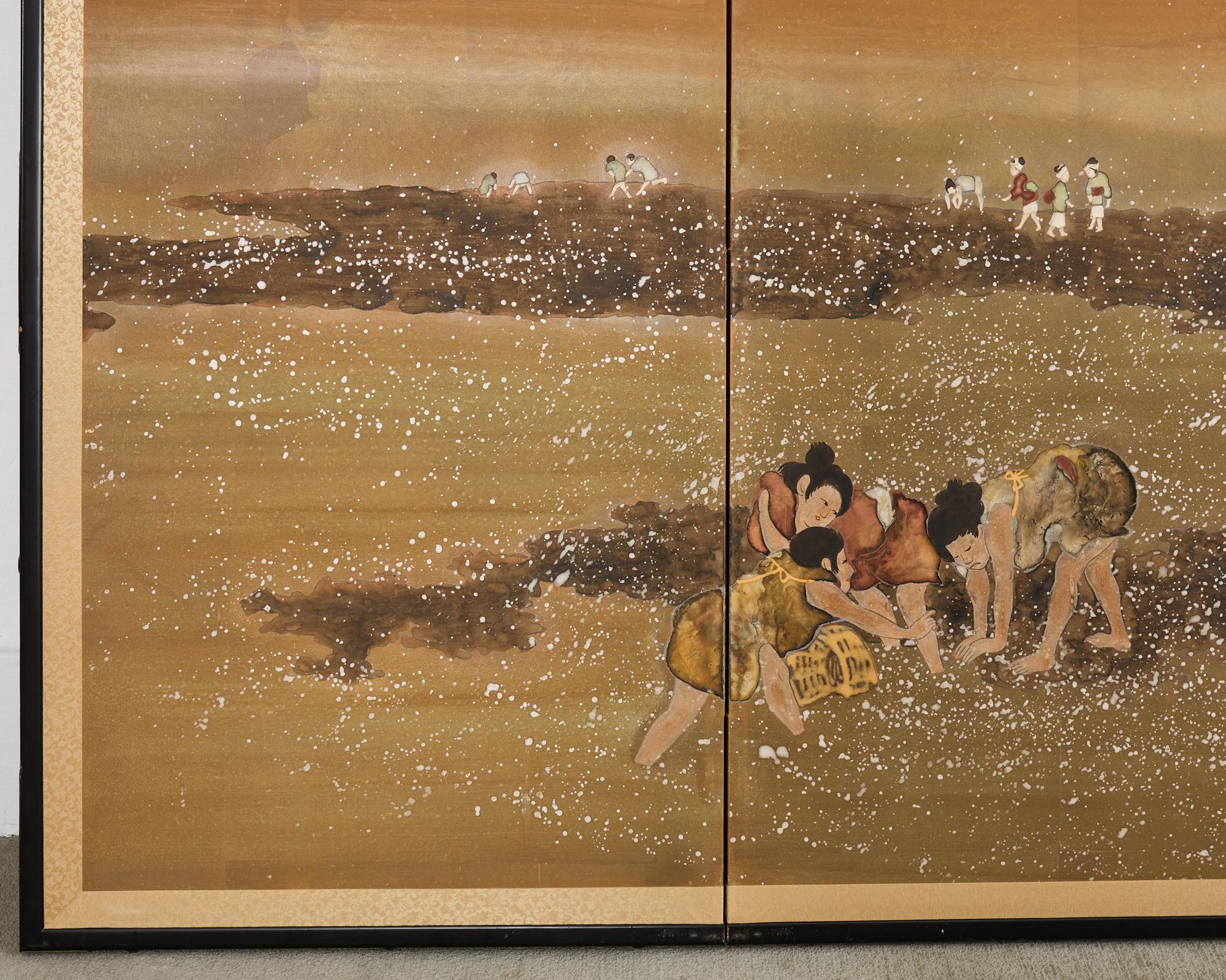 Écran Showa japonais rassemblant des coquillages d'après Katsushika Hokusai en vente 2
