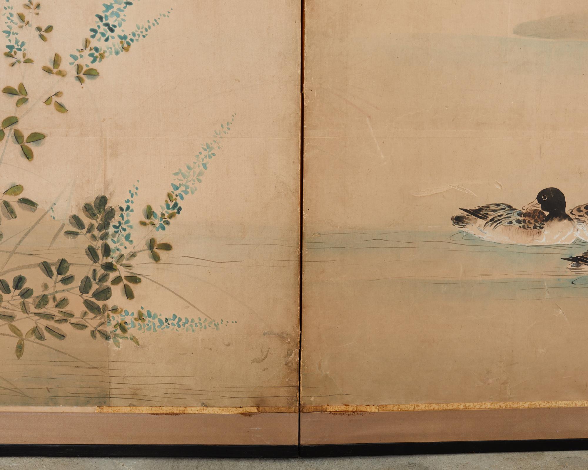 Japanische Showa-Raumteiler mit sechs Tafeln, Herbstkäfer und Singvögel 4