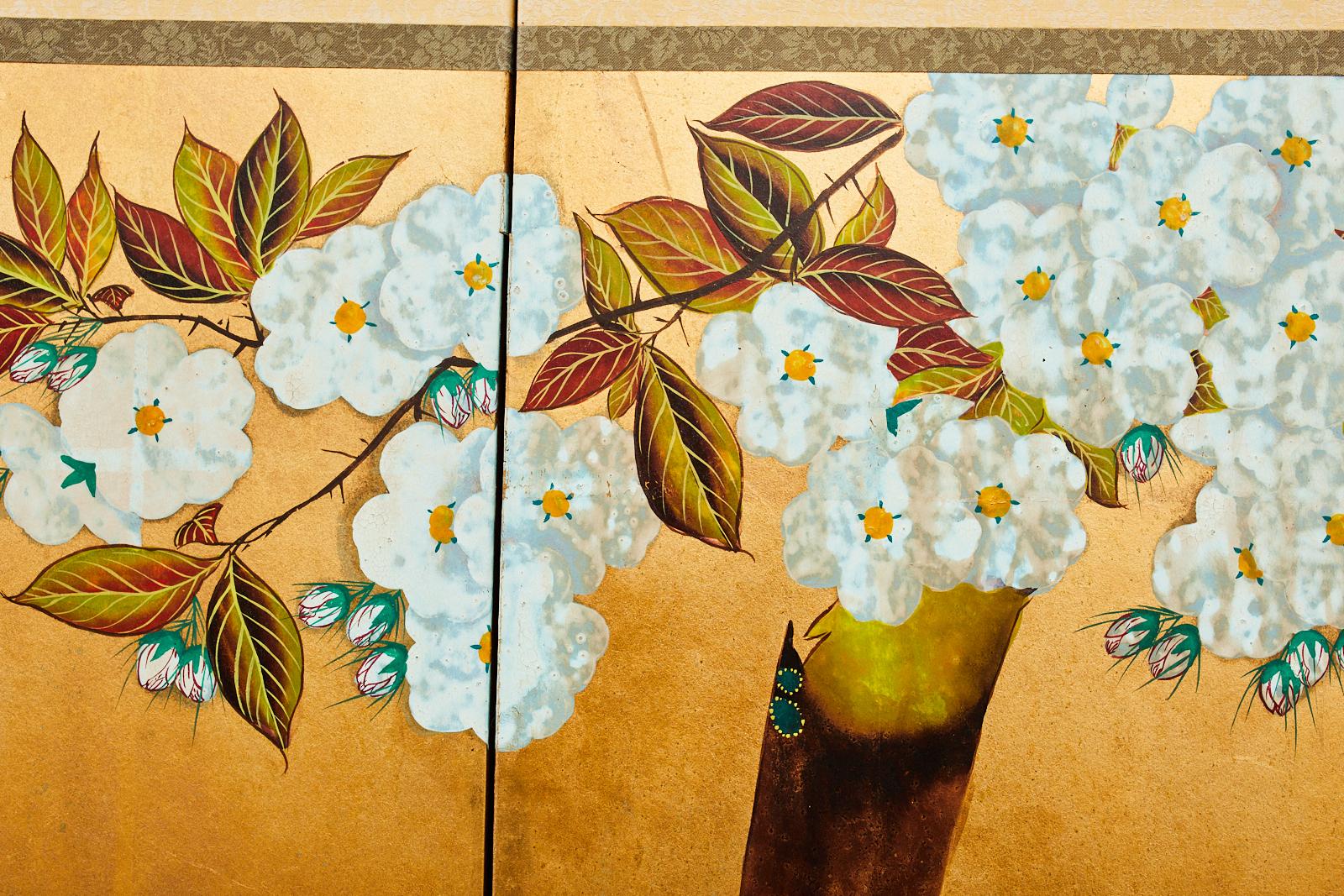 Japanese Showa Six Panel Screen Flowering Cherry Tree 4