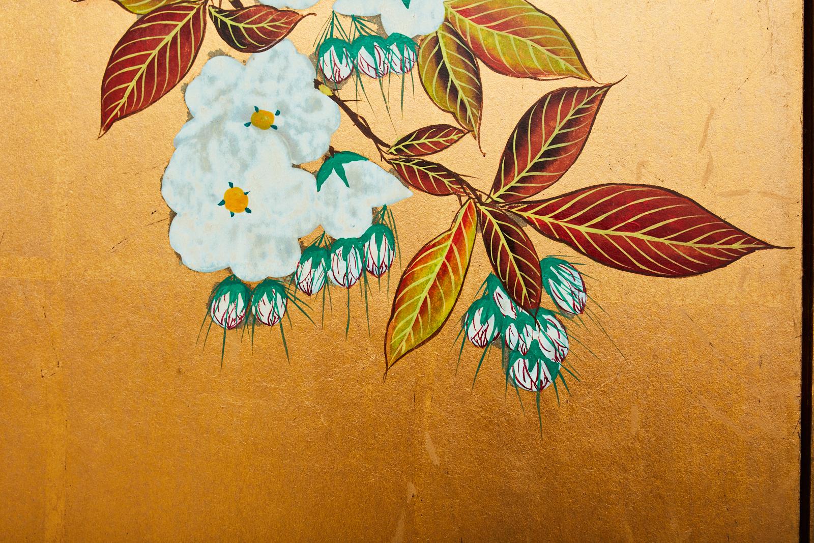 Japanese Showa Six Panel Screen Flowering Cherry Tree 10