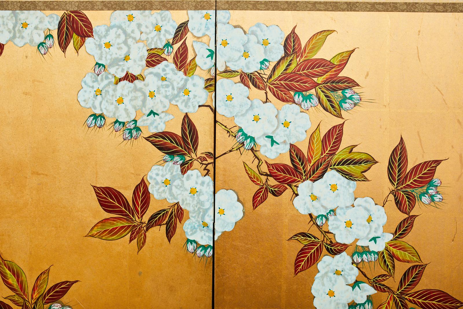 Japanese Showa Six Panel Screen Flowering Cherry Tree 1