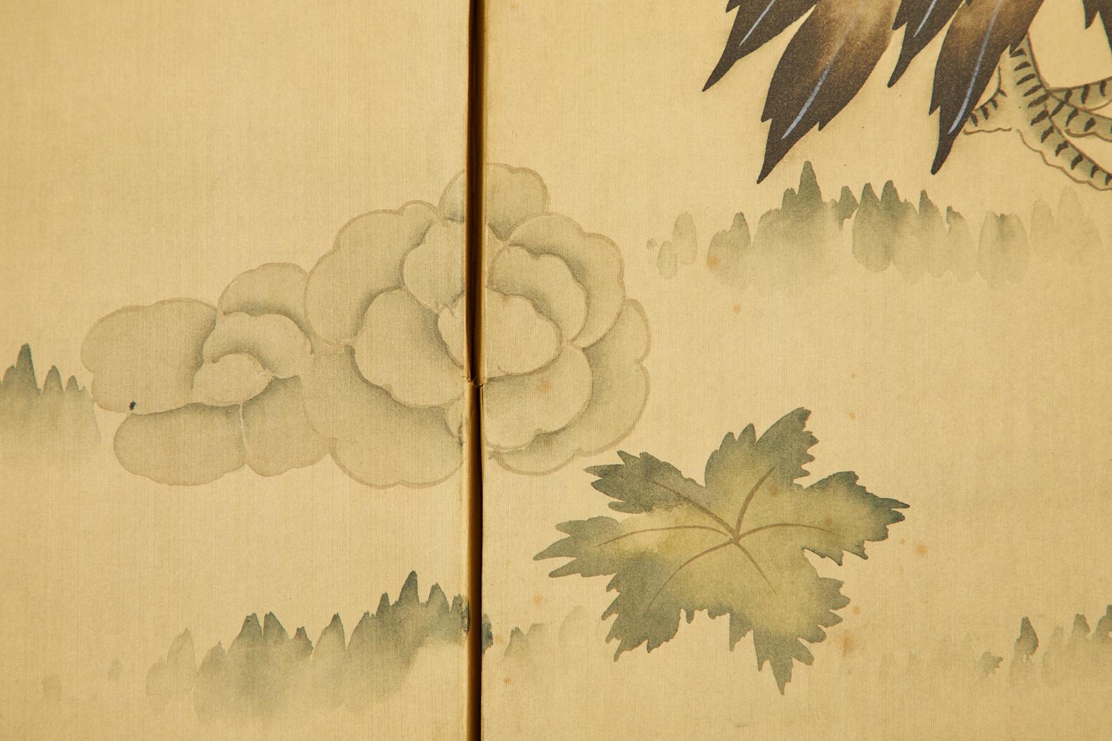 Japanese Showa Six Panel Screen Manchurian Crane Bamboo Grove For Sale 12