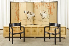 Japanese Showa Six Panel Screen Manchurian Crane Bamboo Grove