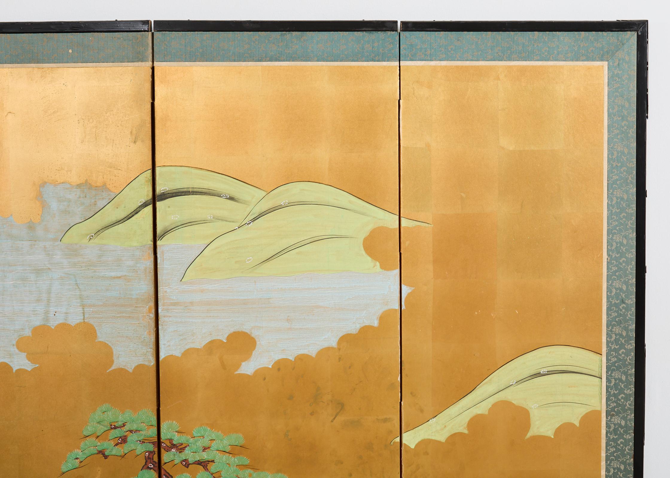 Japanische Showa Sechs-Panel-Bildschirm Tales of Genji auf Gilt im Angebot 2