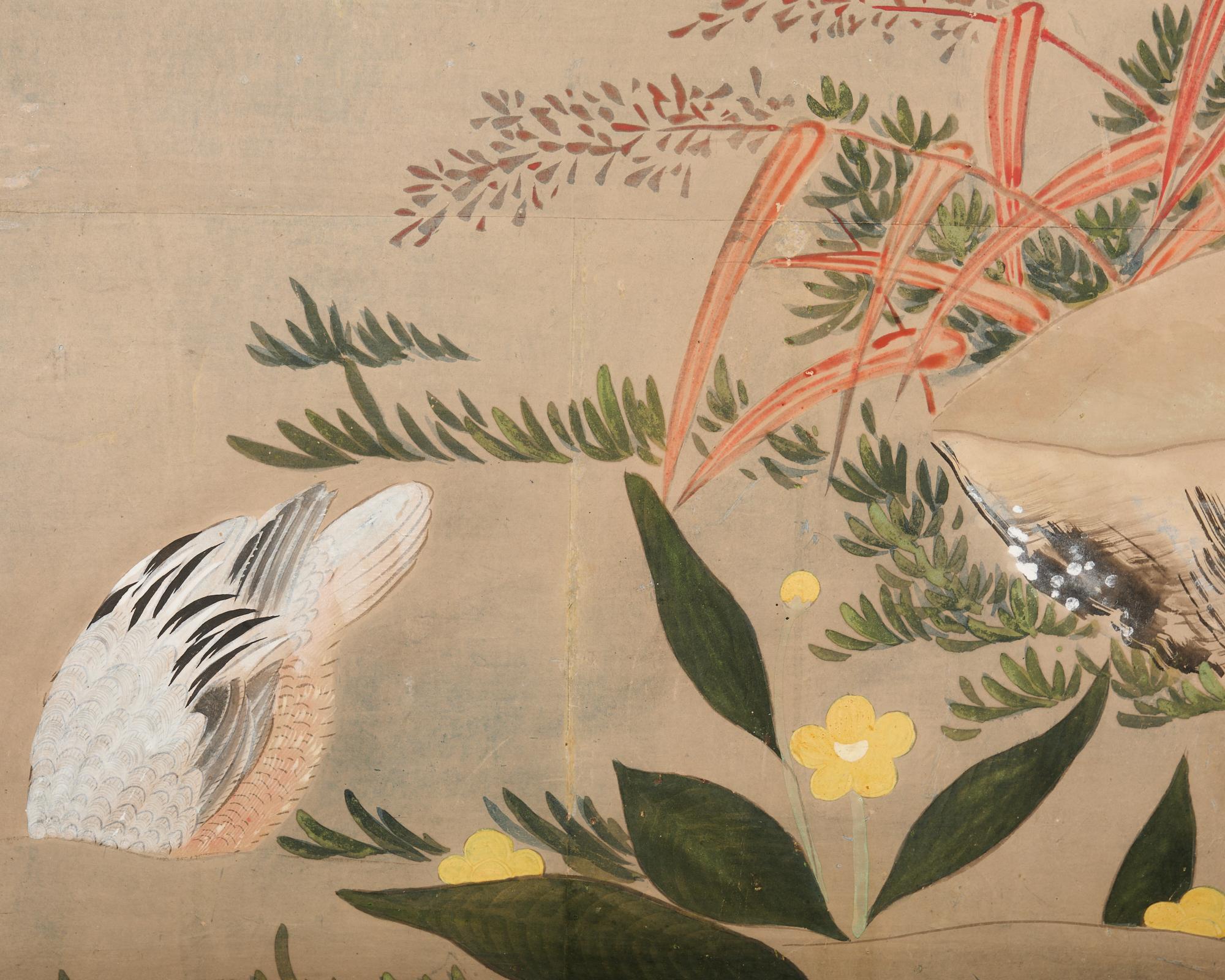 Japanese Showa Two Panel Screen Ducks in Winter Landscape For Sale 6