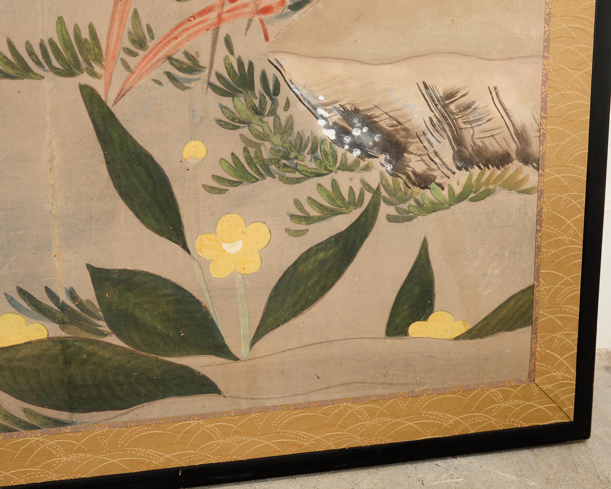 Japanese Showa Two Panel Screen Ducks in Winter Landscape For Sale 7