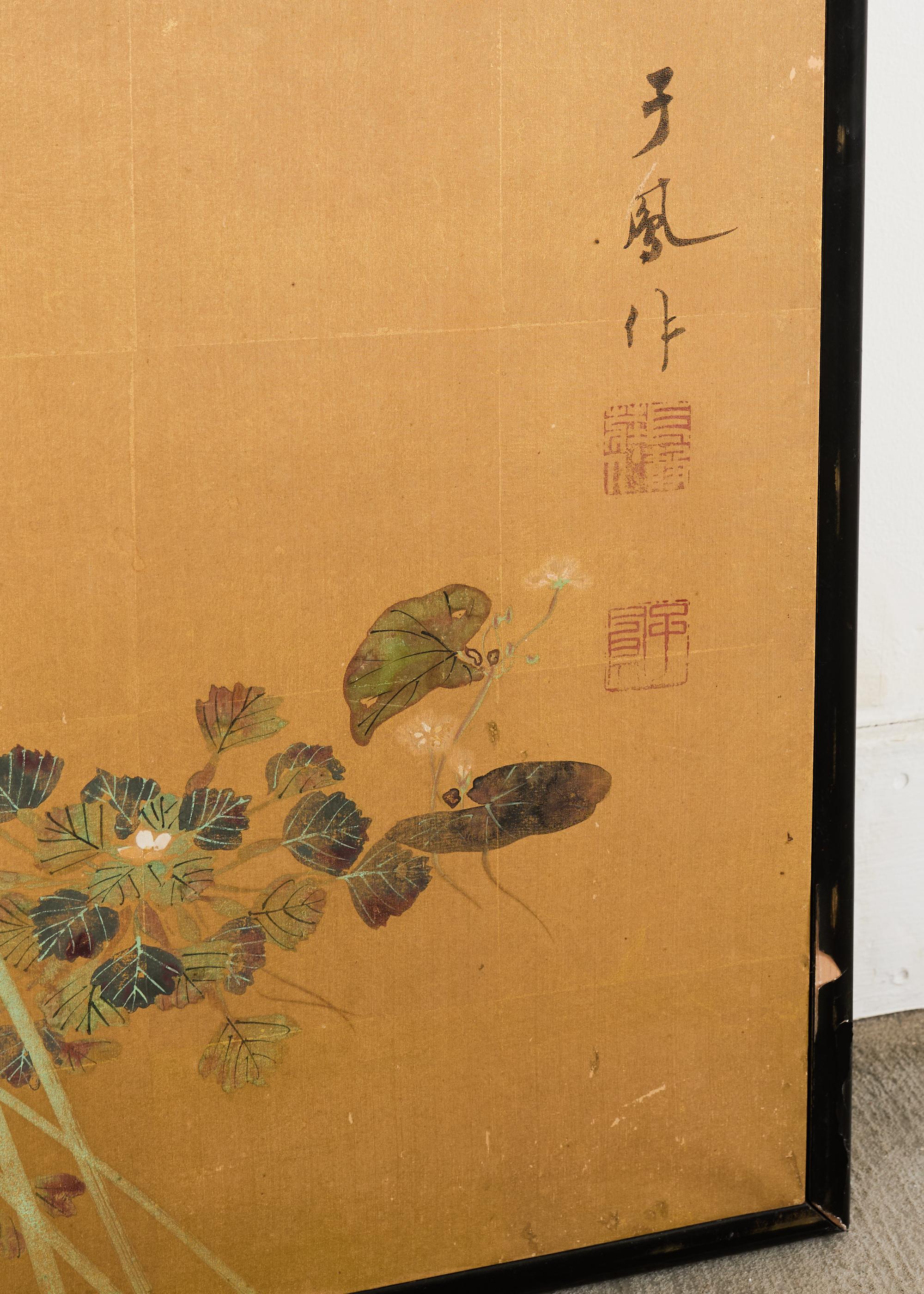 Paravent japonais Showa à deux panneaux Aigrettes dans l'herbe en vente 7