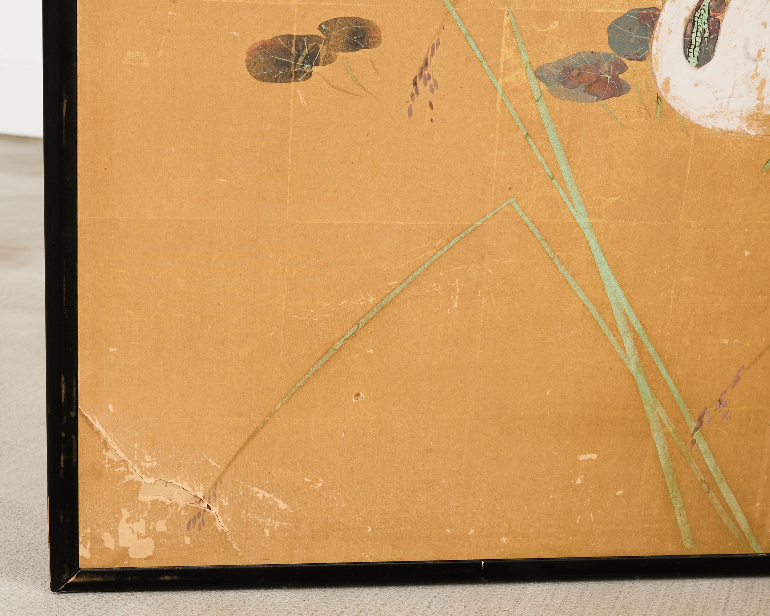 Paravent japonais Showa à deux panneaux Aigrettes dans l'herbe en vente 9