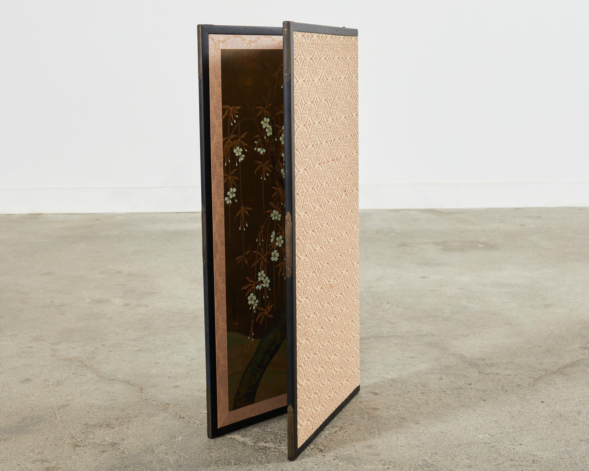 Japanese Showa Two Panel Screen Flowering Cherry by River 8
