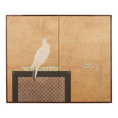 Japanese Showa Two Panel Screen Samurai Falcon