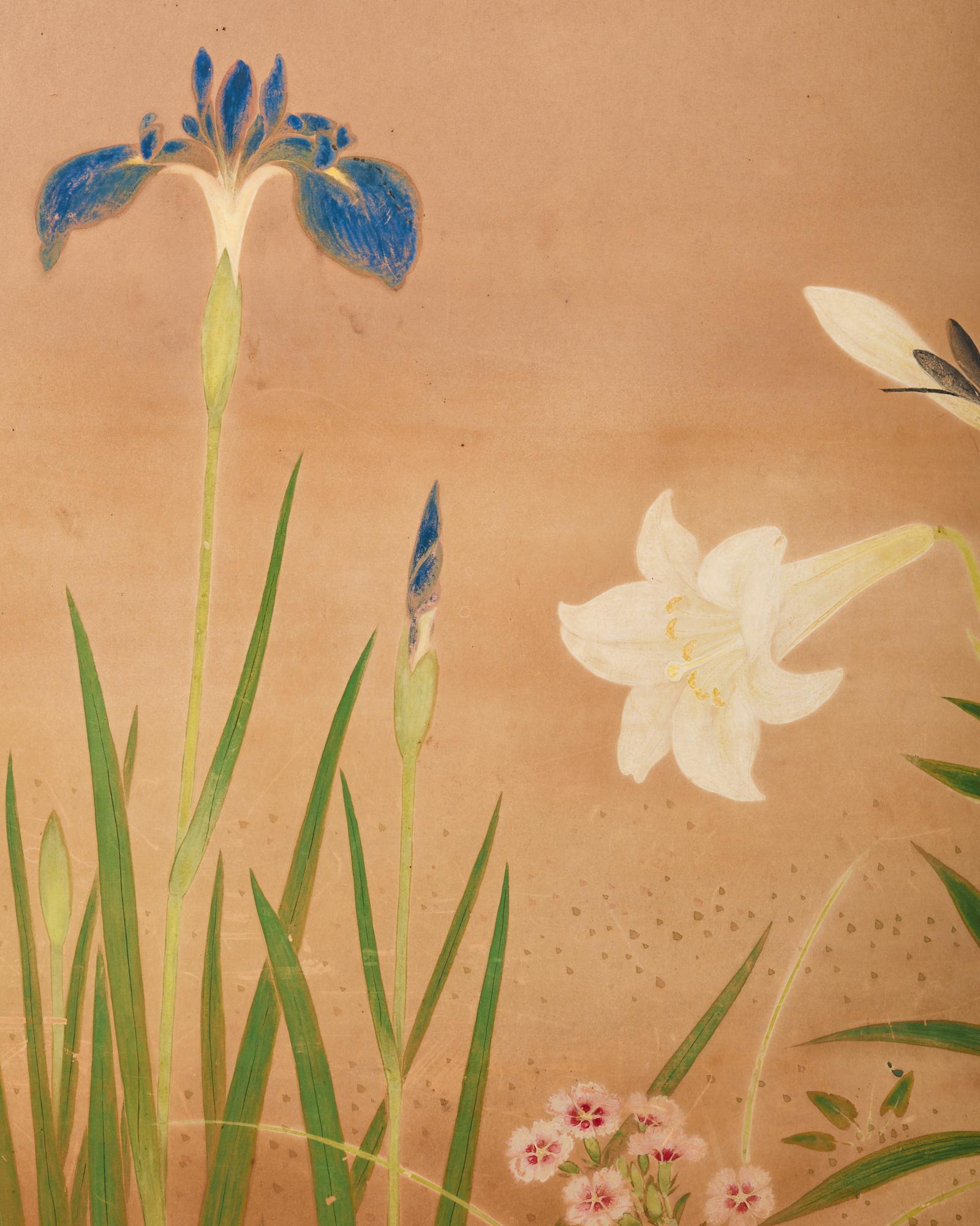 Japanese Showa Two Panel Screen Spring Flora and Fauna For Sale 9