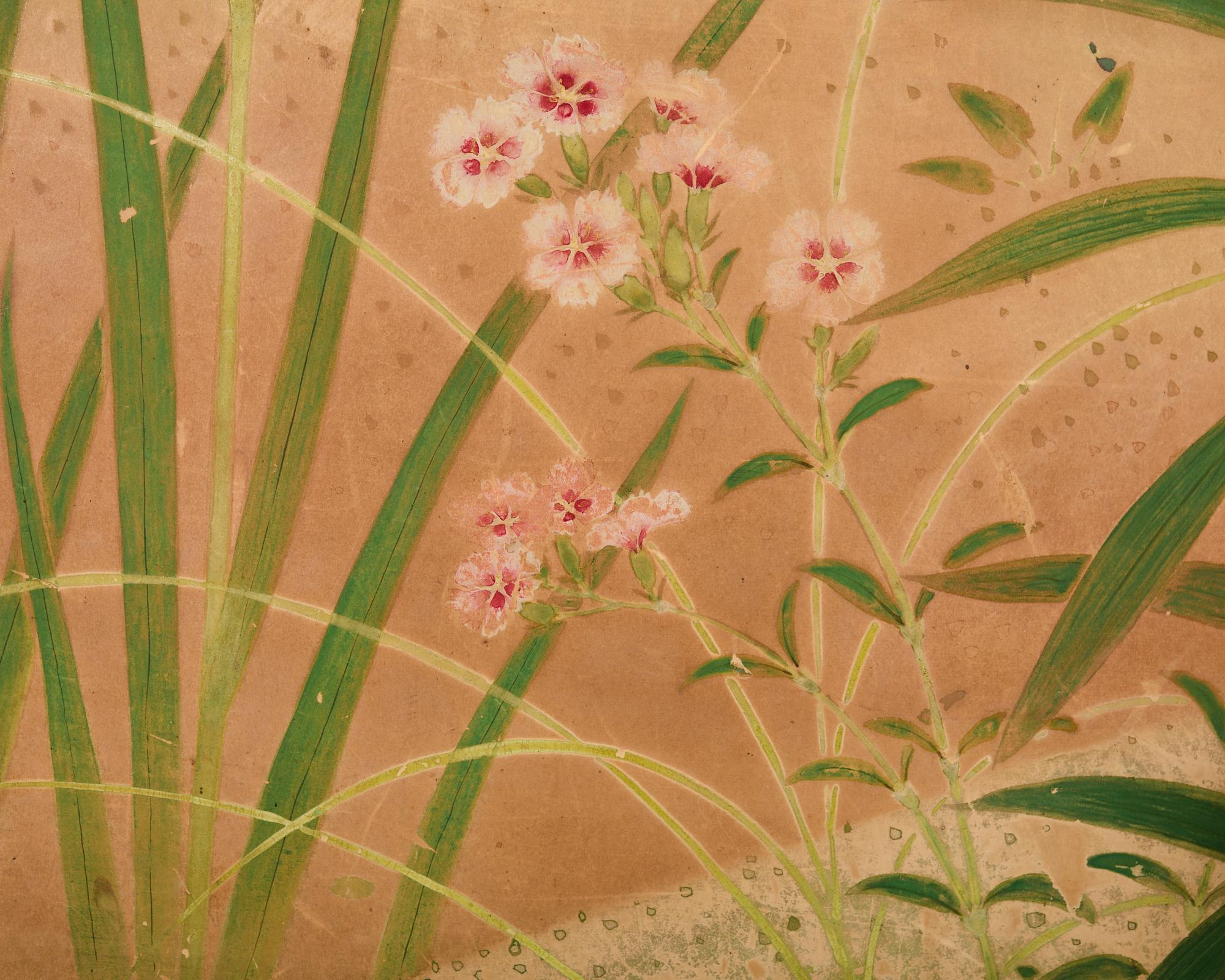 Japanese Showa Two Panel Screen Spring Flora and Fauna For Sale 10