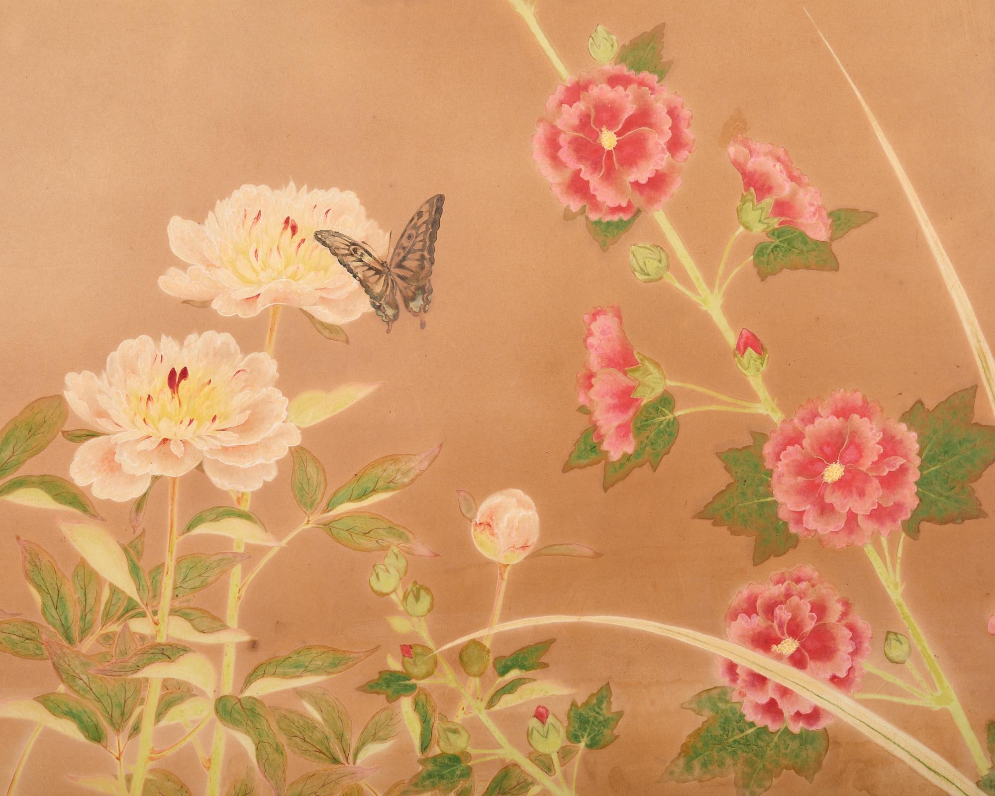 Japanese Showa Two Panel Screen Spring Flora and Fauna For Sale 2