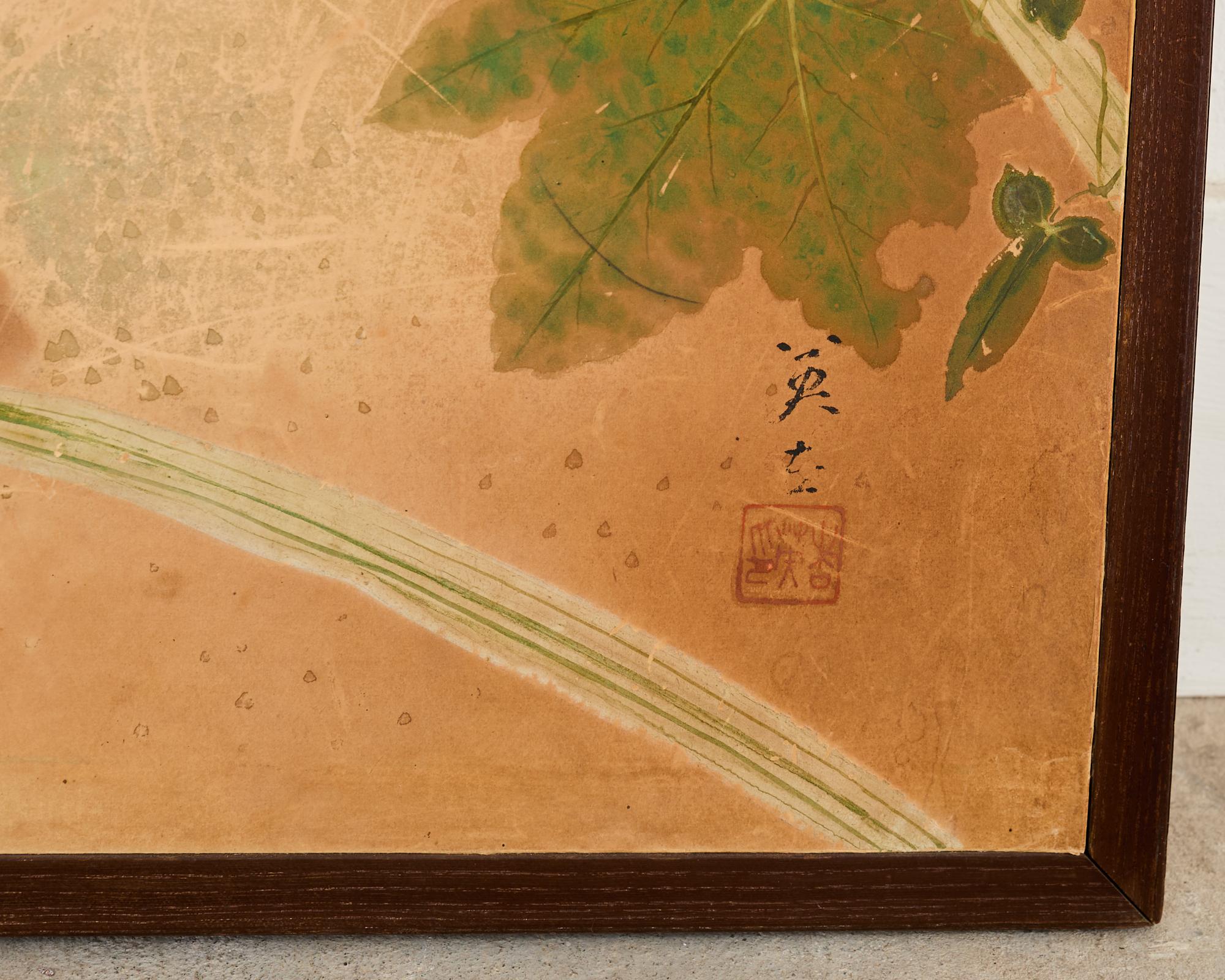 Japanese Showa Two Panel Screen Spring Flora and Fauna For Sale 3
