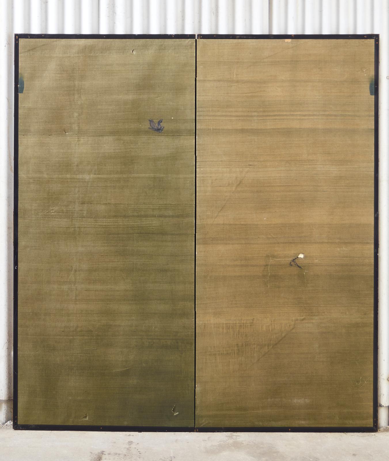 Japanese Showa Two Panel Screen Tagasode, 'Whose Sleeves?' 13