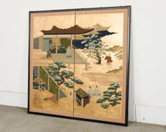 Japanese Showa Two Panel Screen Tale of Genji Ch. 6