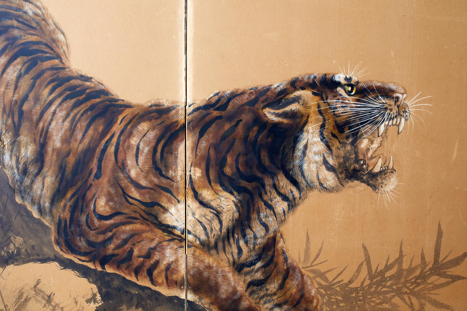 Japanese Showa Two-Panel Screen Tiger and Bamboo 4