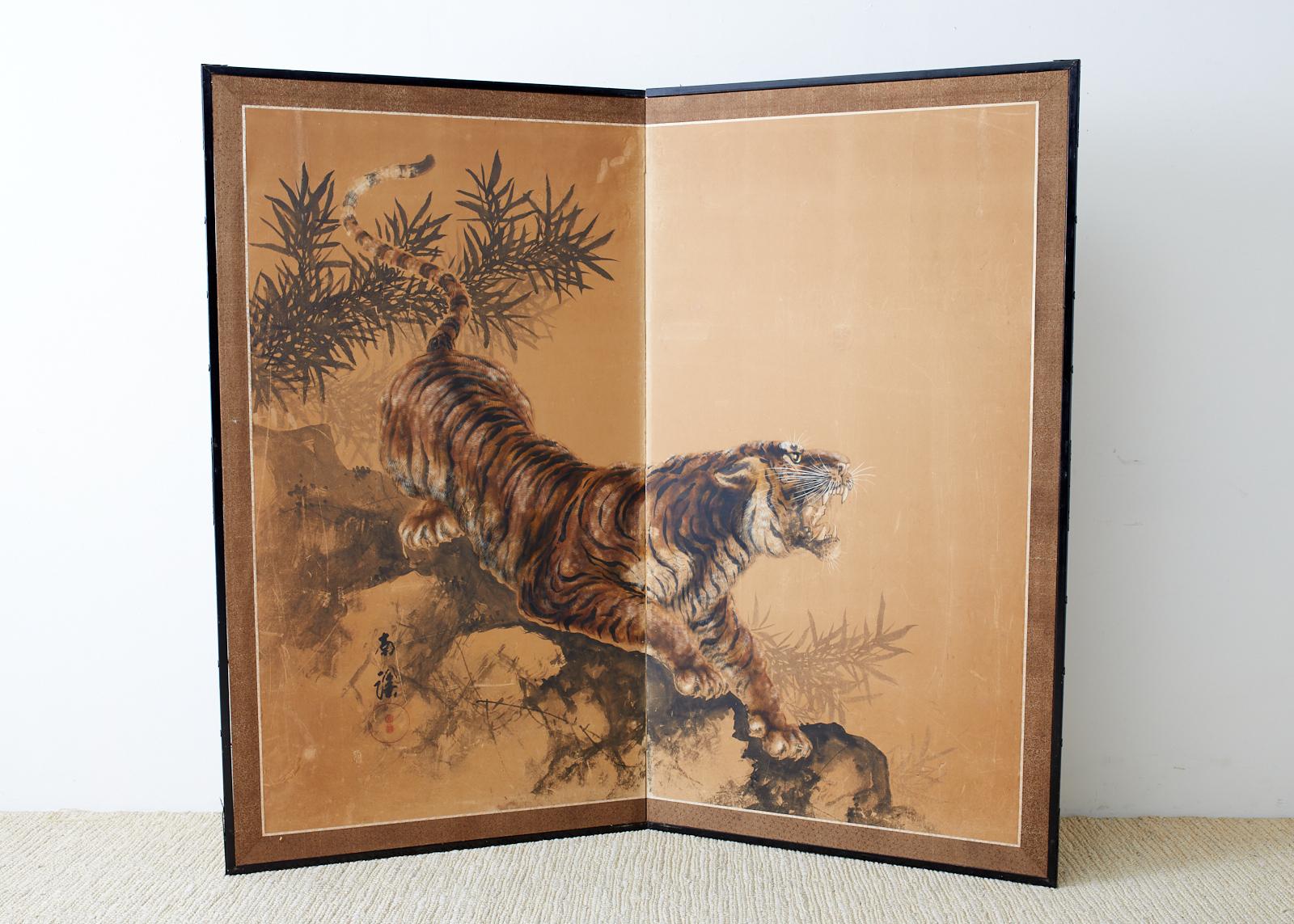 Japanese Showa Two-Panel Screen Tiger and Bamboo 5