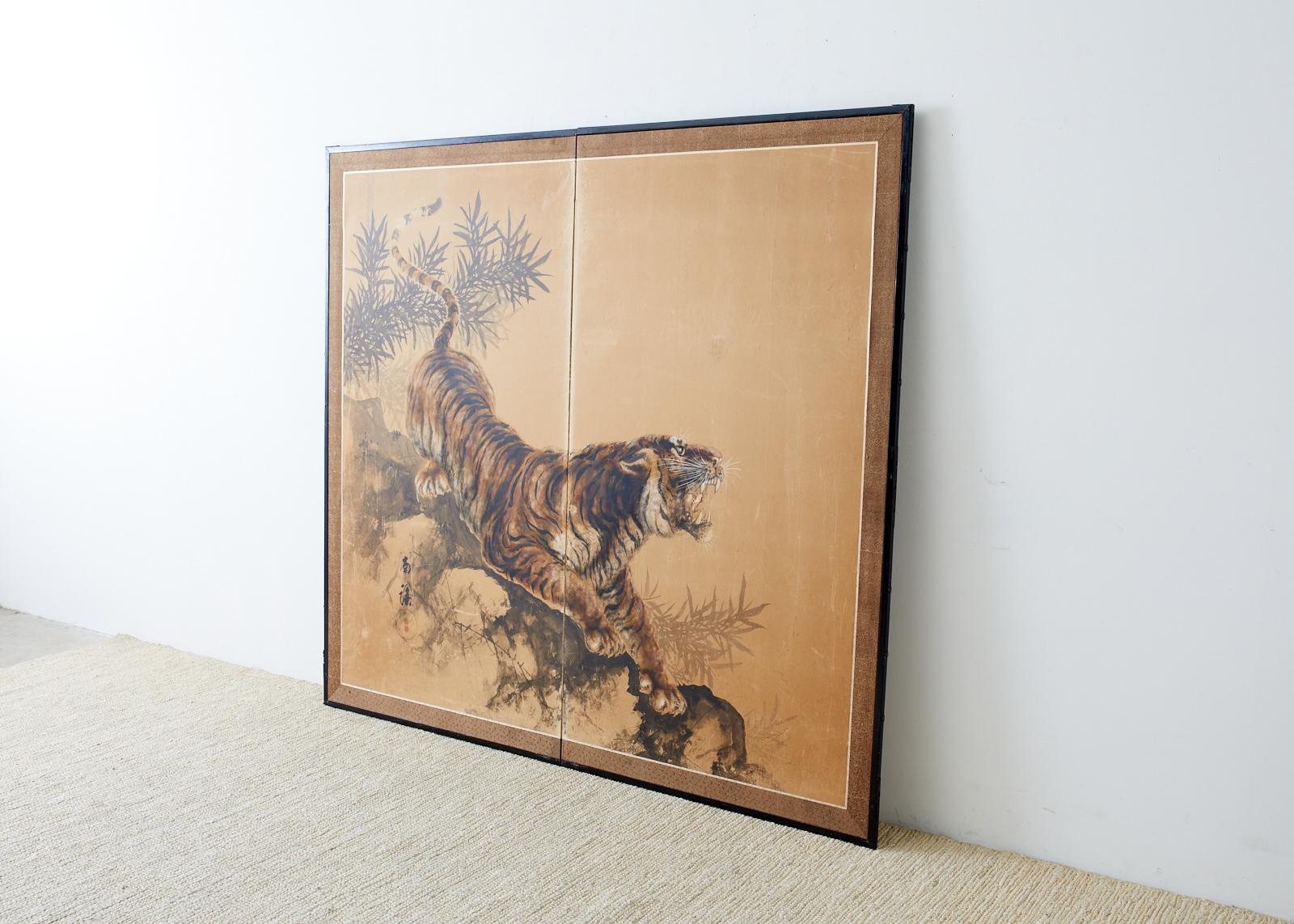 Japanese Showa Two-Panel Screen Tiger and Bamboo 6