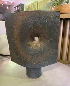 Japanese Signed Abstract Mid-Century Modern Bizen Ware Pottery Sculpture Vase