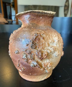 Japanese Signed Artisan Mingei Shigaraki Ware Pottery Wabi-Sabi Abstract Vase