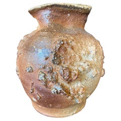 Japanese Signed Artisan Mingei Shigaraki Ware Pottery Wabi-Sabi Abstract Vase
