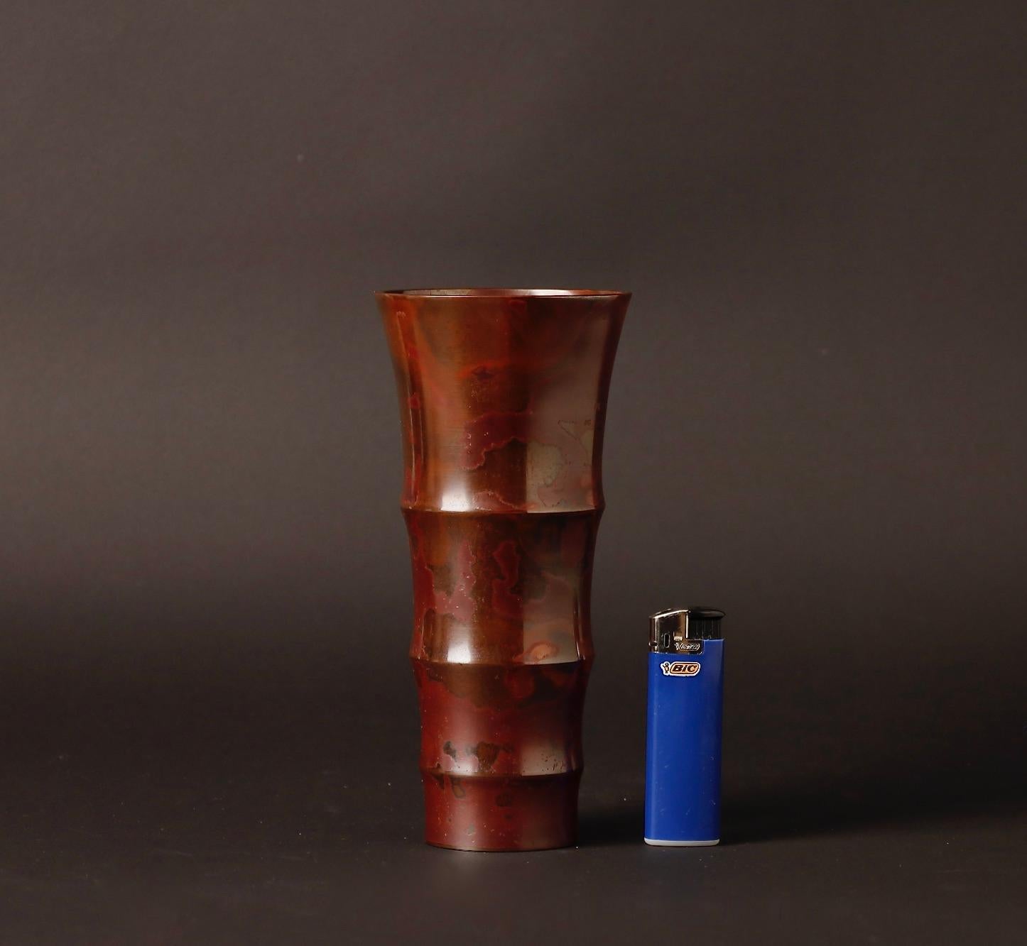 Taisho Vase japonais en bronze en forme de bambou signé par l'artiste de Nitten Sugai Shozo en vente