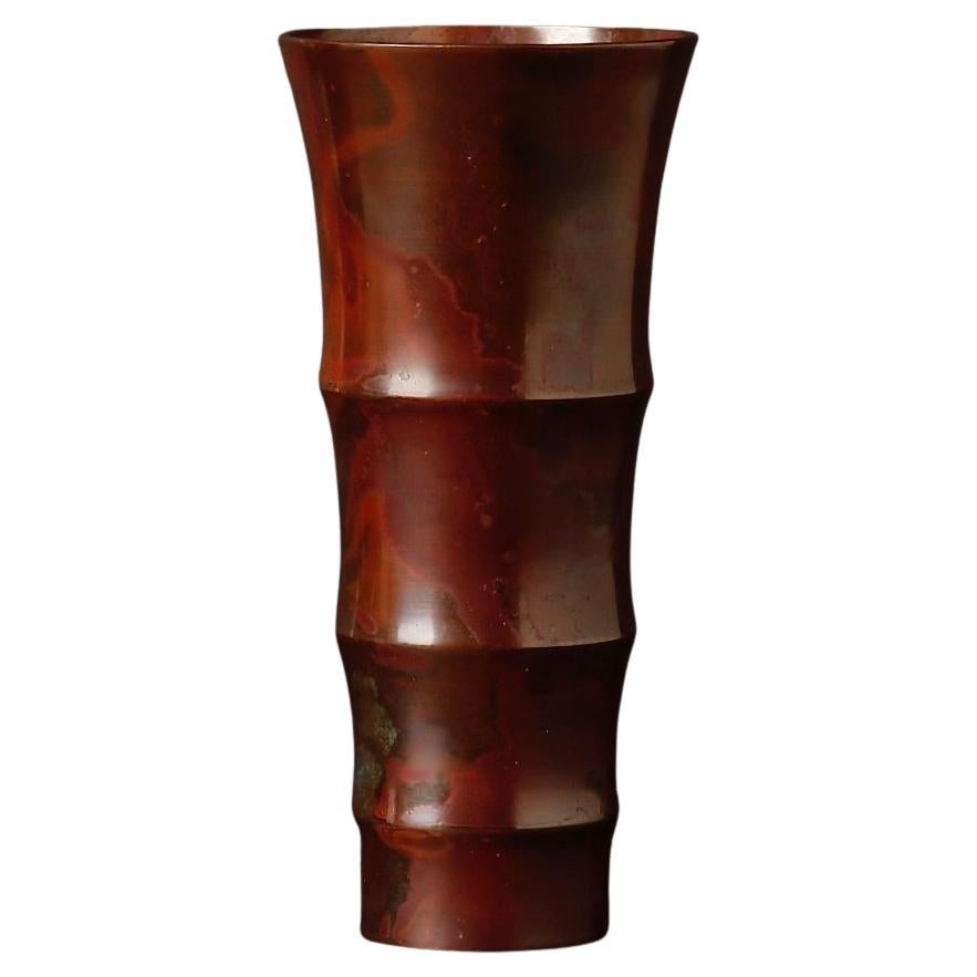 Japanese Signed Bamboo shape Bronze Vase by a Nitten Artist Sugai Shozo