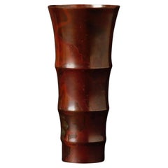 Antique Japanese Signed Bamboo shape Bronze Vase by a Nitten Artist Sugai Shozo