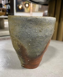Japanese Signed Bizen Yaki Ware Ash Glaze Pottery Wabi-Sabi Tea Cup Vase