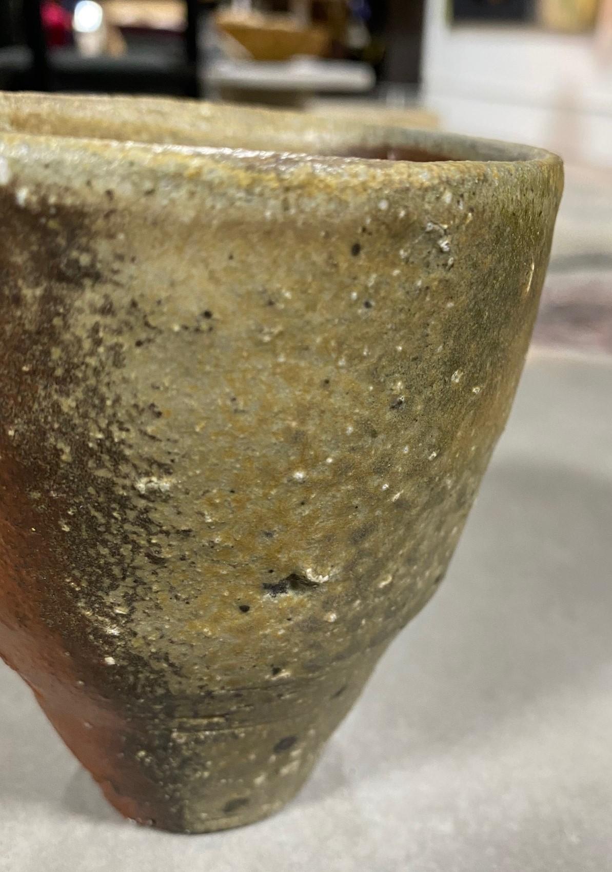 20th Century Japanese Signed Bizen Yaki Ware Ash Glaze Pottery Wabi-Sabi Tea Cup Vase
