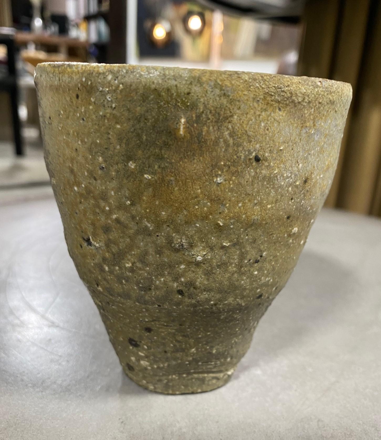 Stoneware Japanese Signed Bizen Yaki Ware Ash Glaze Pottery Wabi-Sabi Tea Cup Vase
