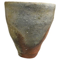 Japanese Signed Bizen Yaki Ware Ash Glaze Pottery Wabi-Sabi Tea Cup Vase
