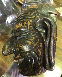 Japanese Signed Gigaku Noh Theater Meiji Mask of Taikofu the Elderly Widower