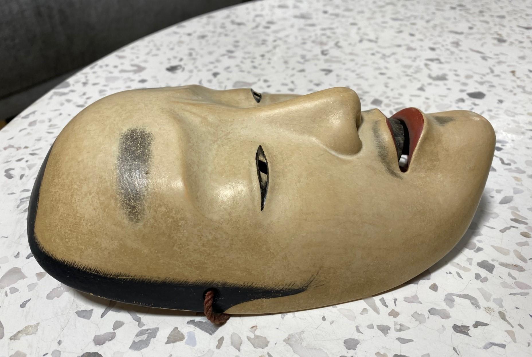 20th Century Japanese Signed Hand Carved Wood Noh Theater Mask of Chujo, Early Showa Period For Sale
