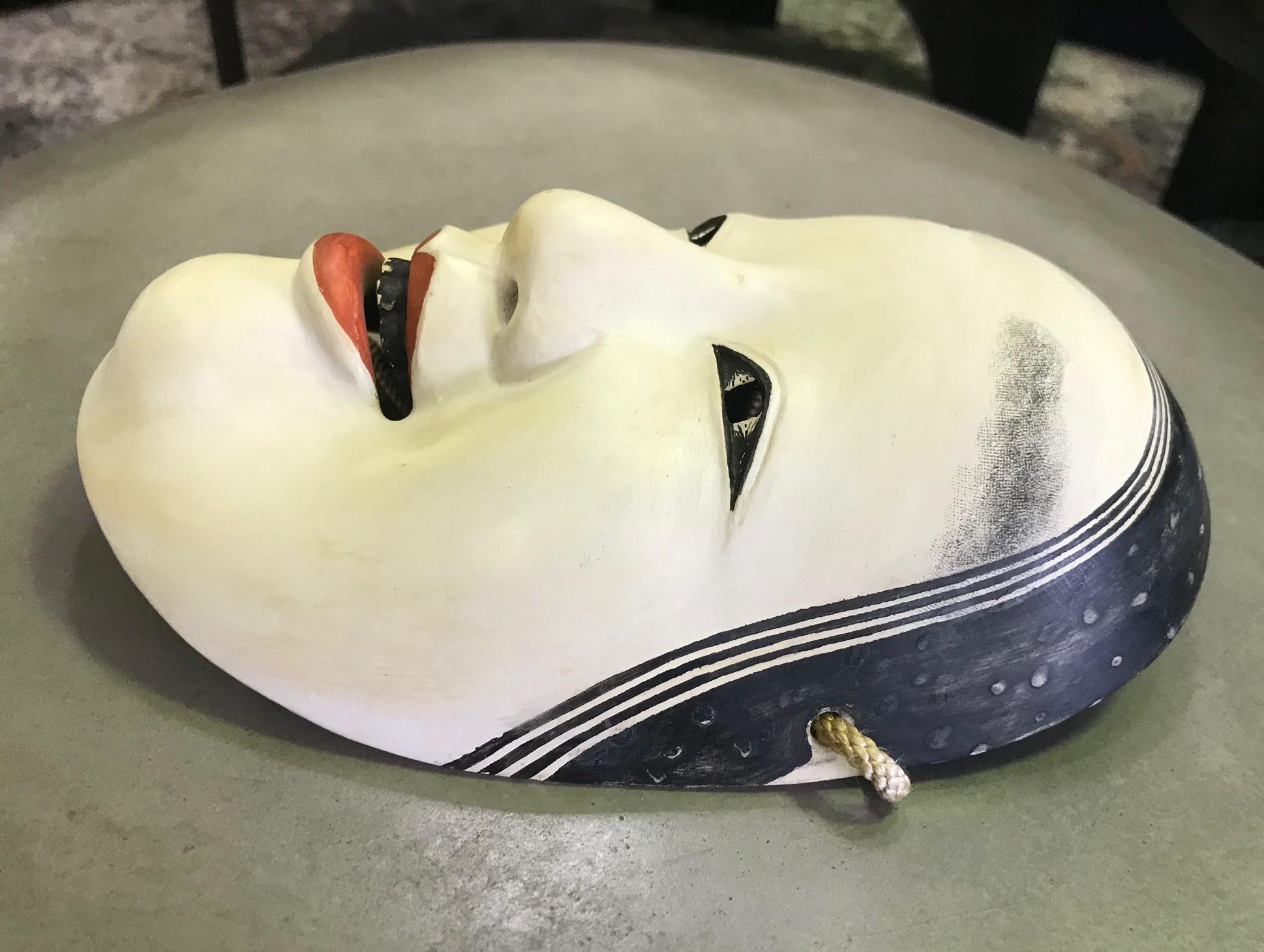 Hand-Crafted Japanese Signed Okame Ko-omote Noh Theater Mask