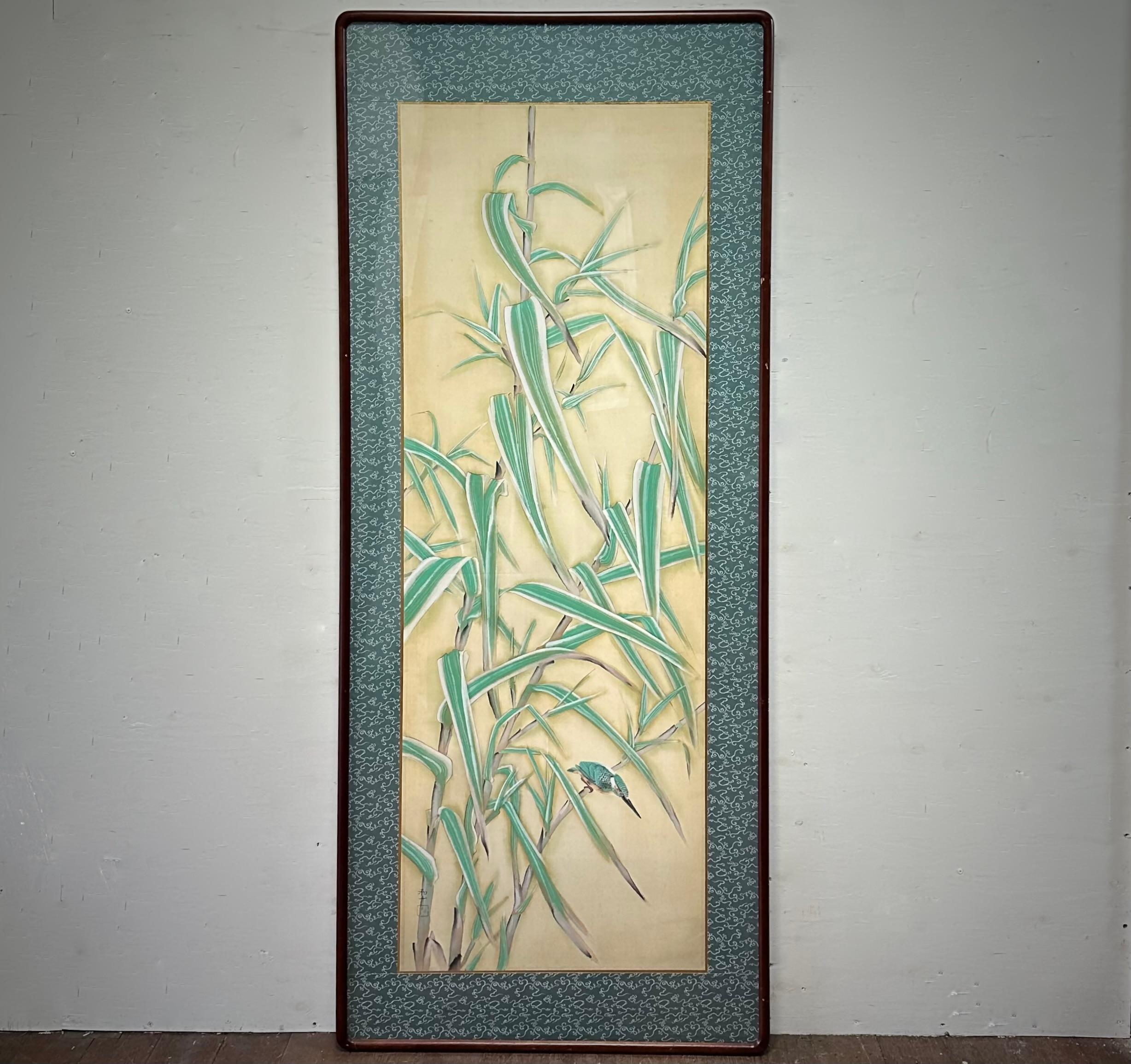 Japanese  Signed painting on silk  depicting  Bamboo and Bird  

This exquisite painting on silk depicts a beautiful bamboo  and a bird, signed by the talented artist Waichi. 
The piece is a vintage original from Japan, dating back to the post-1940