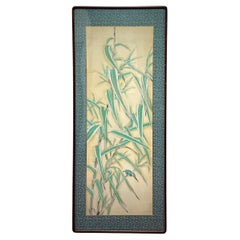 Japanese Signed painting on silk depicting Bamboo and Bird