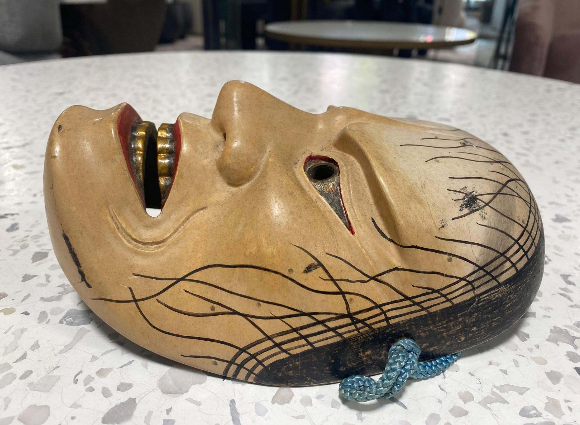 Maschera del teatro Noh giapponese firmata Showa intagliata a mano in legno del demone Hashihime 橋姫 in vendita 3