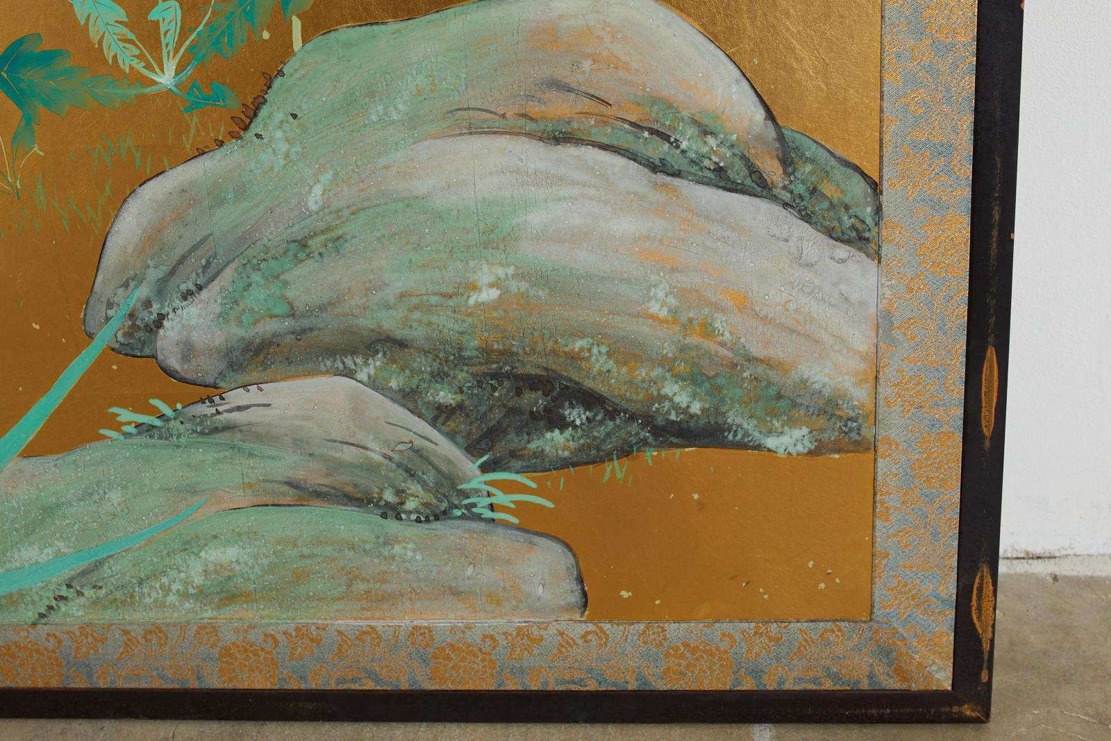 Japanese Signed Two Panel Screen Flowering Landscape 6