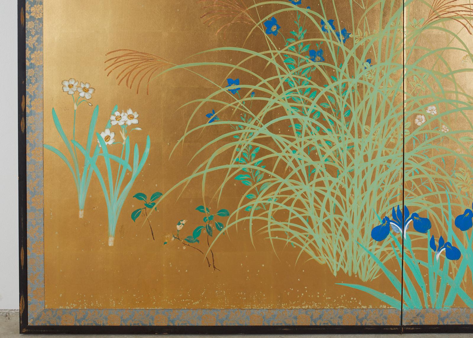 Japanese Signed Two Panel Screen Flowering Landscape 7