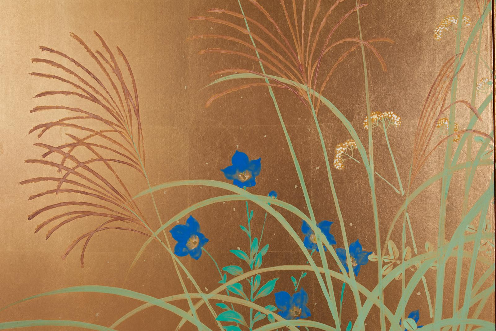 Japanese Signed Two Panel Screen Flowering Landscape 8