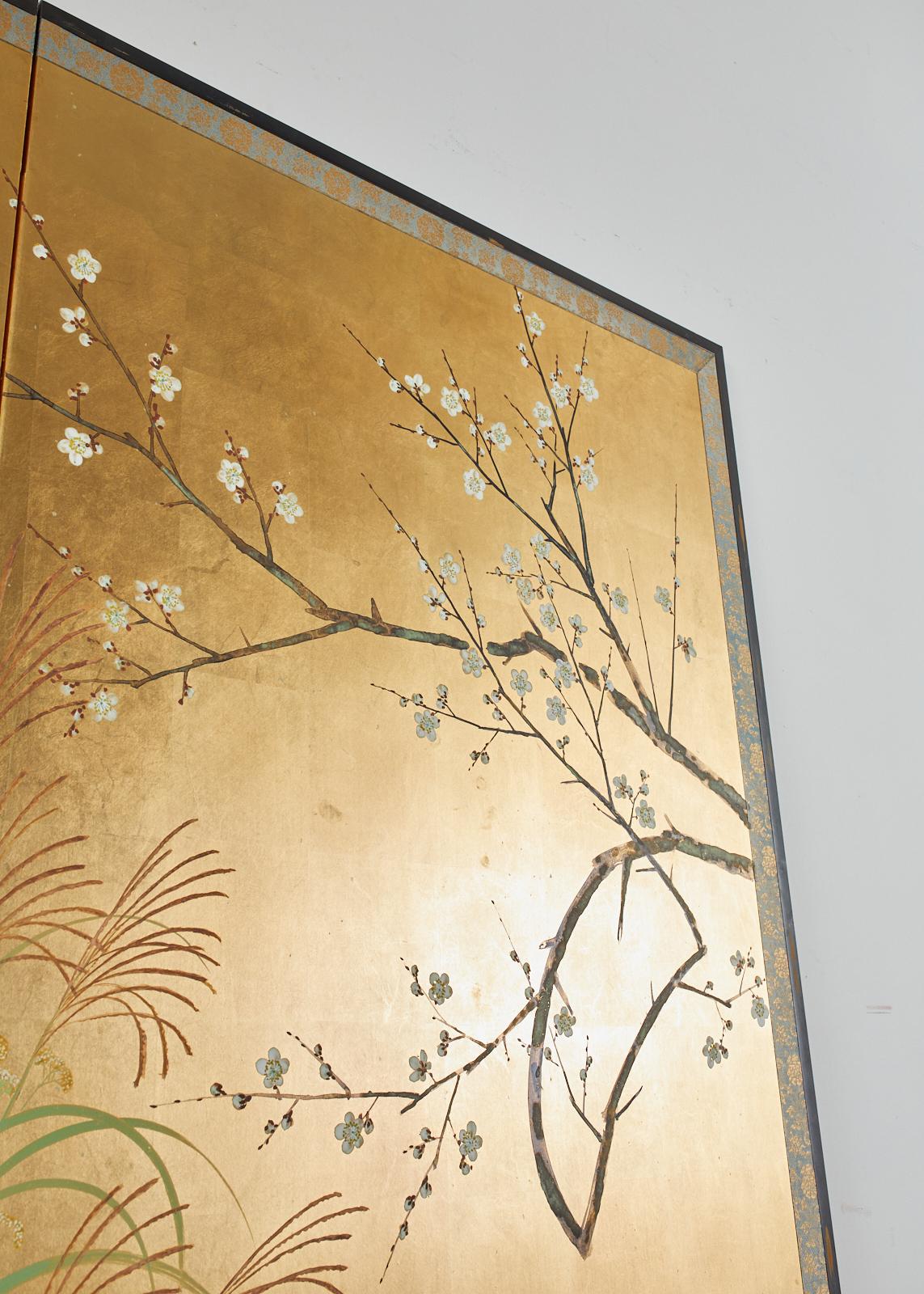 Japanese Signed Two Panel Screen Flowering Landscape 9