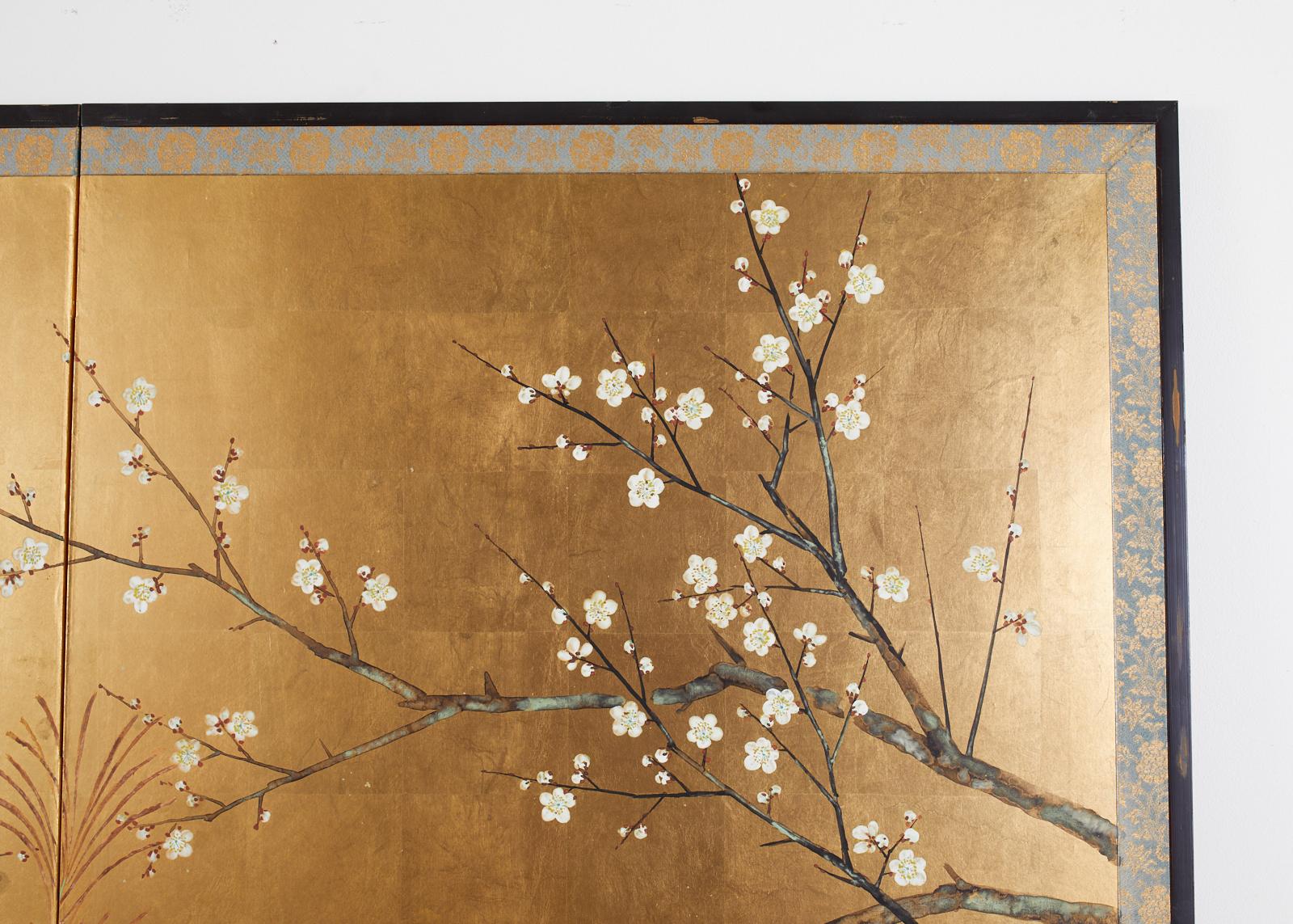 20th Century Japanese Signed Two Panel Screen Flowering Landscape