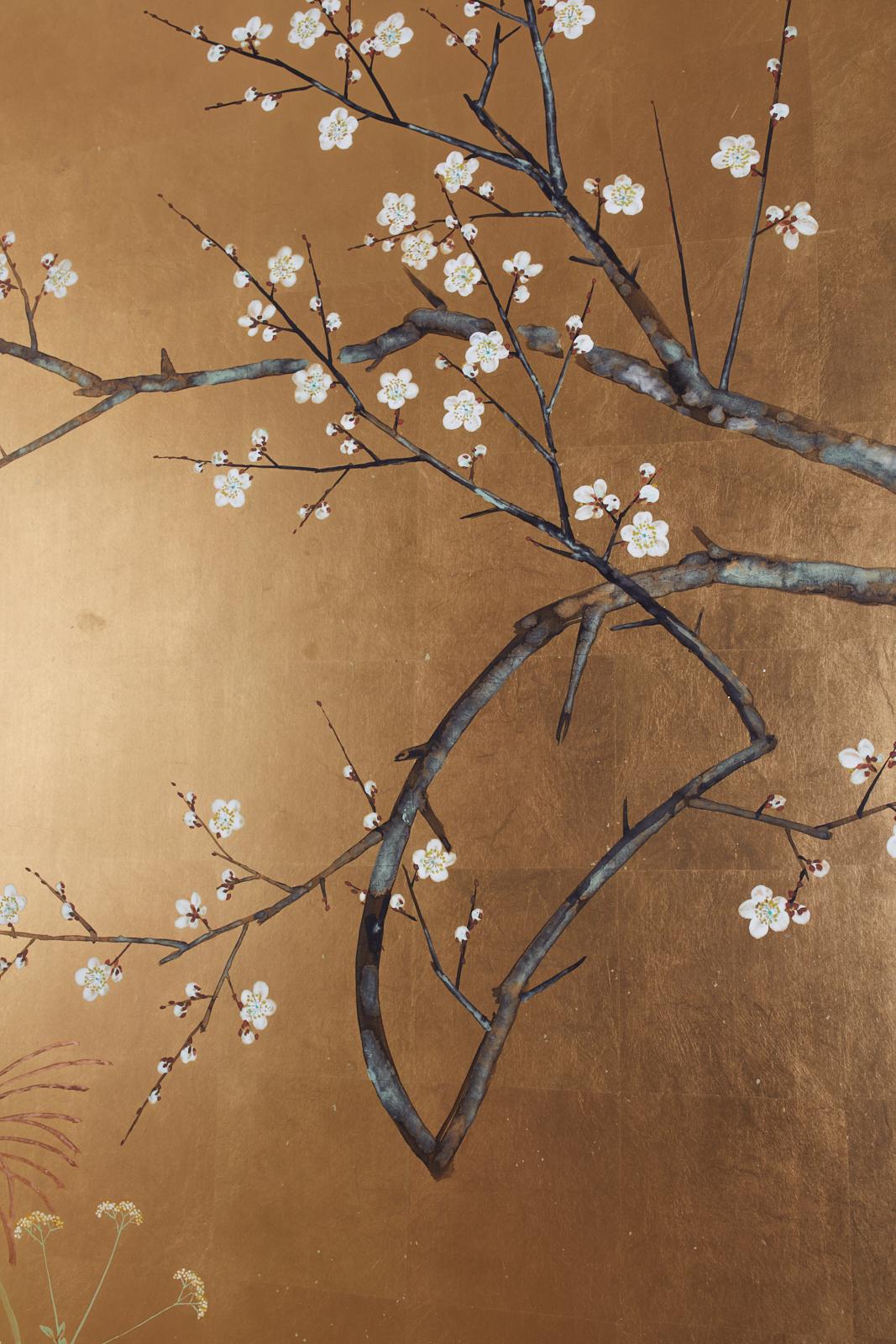 Japanese Signed Two Panel Screen Flowering Landscape 2