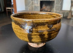 Japanese Signed Wabi-Sabi Pottery Glazed Chawan Tea Bowl Style of Bernard Leach