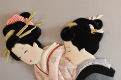 Contemporary Japanese Gray Pink Silk Brocade Hand-Crafted Oshie Decorative Art