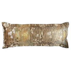 Japanese Silk Bolster Pillow, Gold Brocade, 1920s Obi